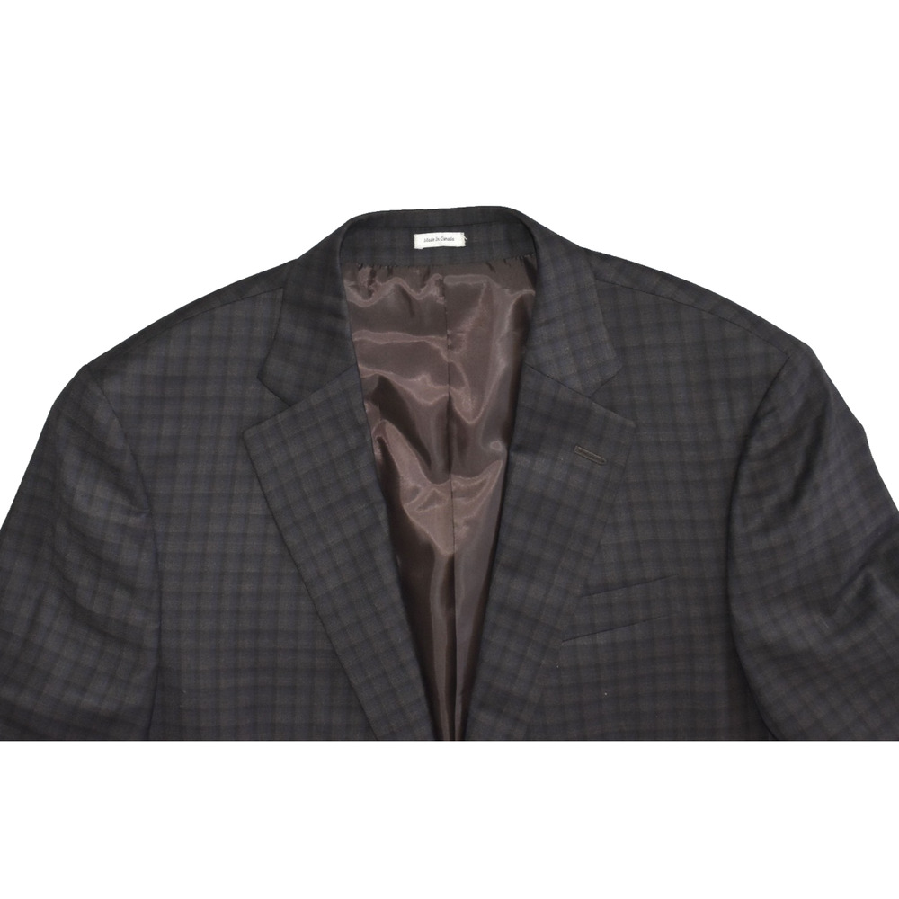 B4 Auth PETER MILLAR Dark Brown/Blue Plaid Wool Two Button Blazer Size 44T - Picture 5 of 9